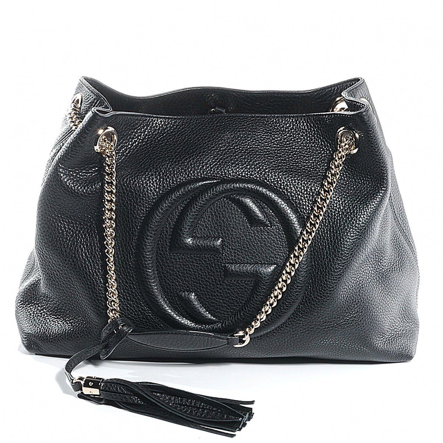 Pebbled Calfskin Medium Soho Chain Shoulder Bag Black