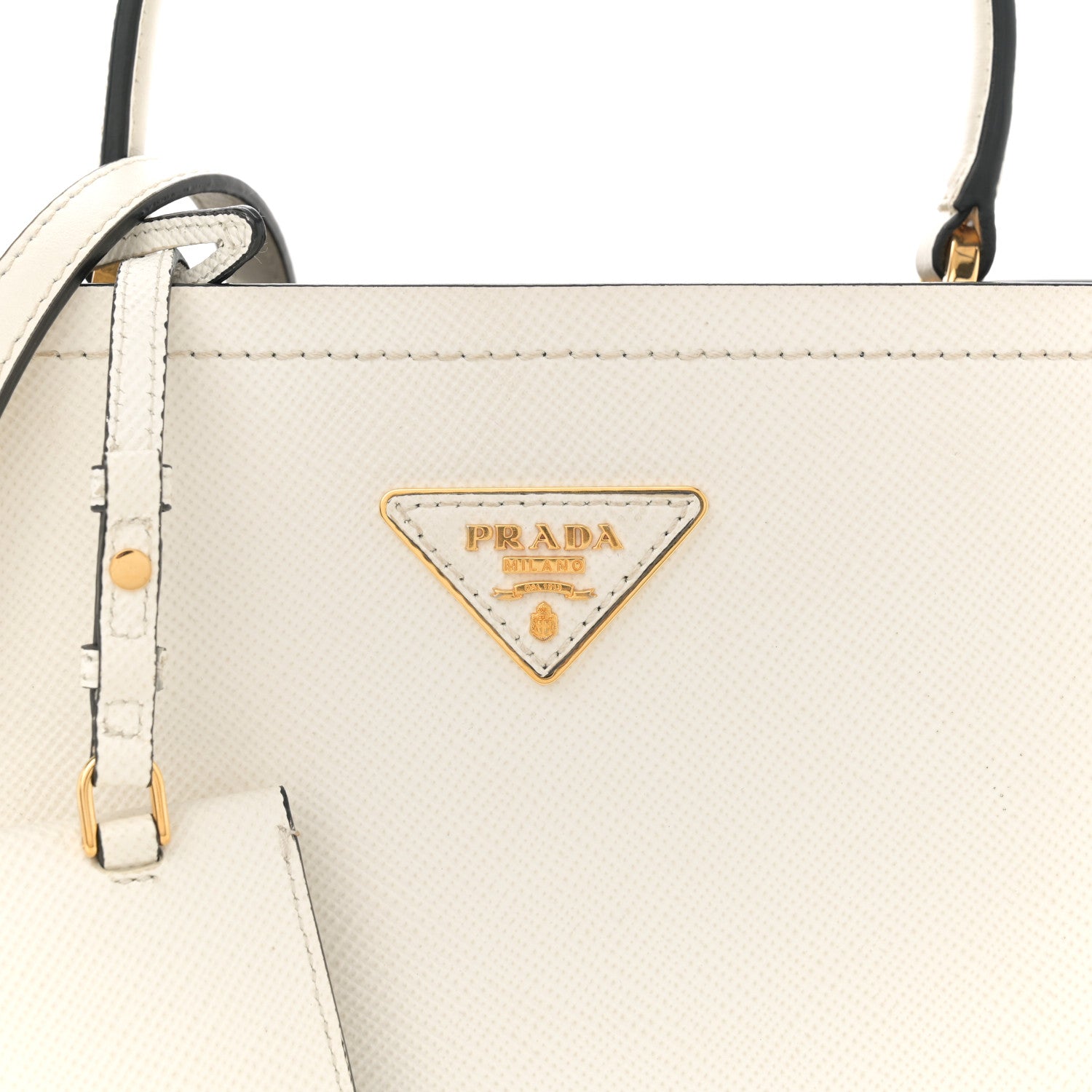 Prada Saffiano Cuir Medium Panier Bucket Bag  Bianco Black 7 of 10