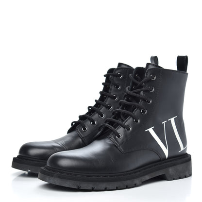 Valentino Garavani Calfskin VLTN 20mm Combat Boots 39.5 Black White 3 of 8