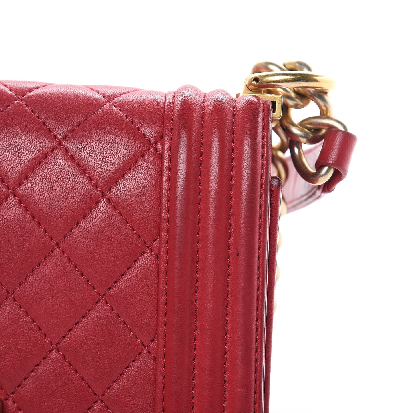Lambskin Quilted Small Boy Flap Dark Red