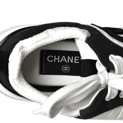 Chanel Nylon Calfskin Suede Womens CC Sneakers 38.5 White Black 7 of 8