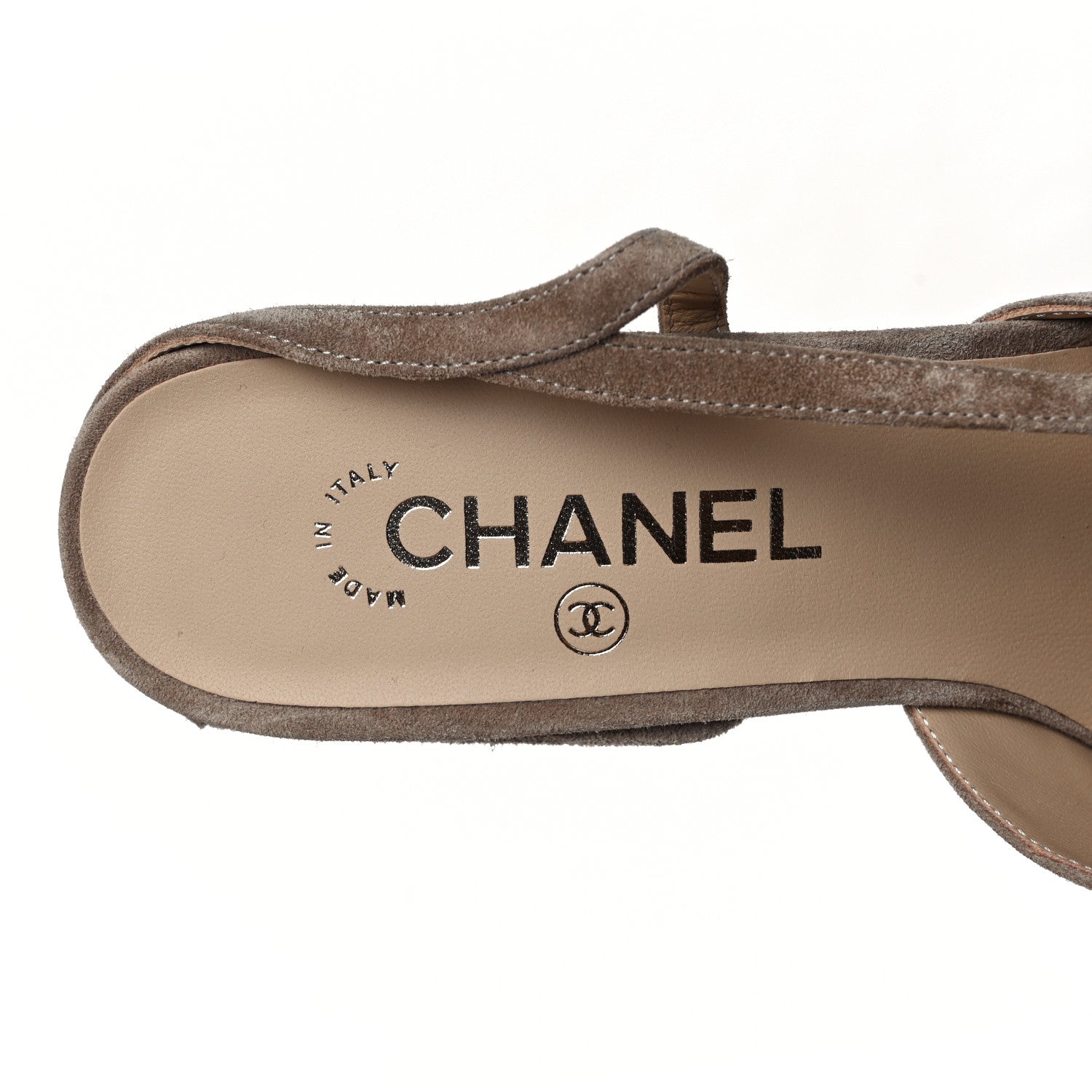 Chanel Suede Grosgrain Cap Toe CC Slingback Pumps 39.5 Beige Black 7 of 9