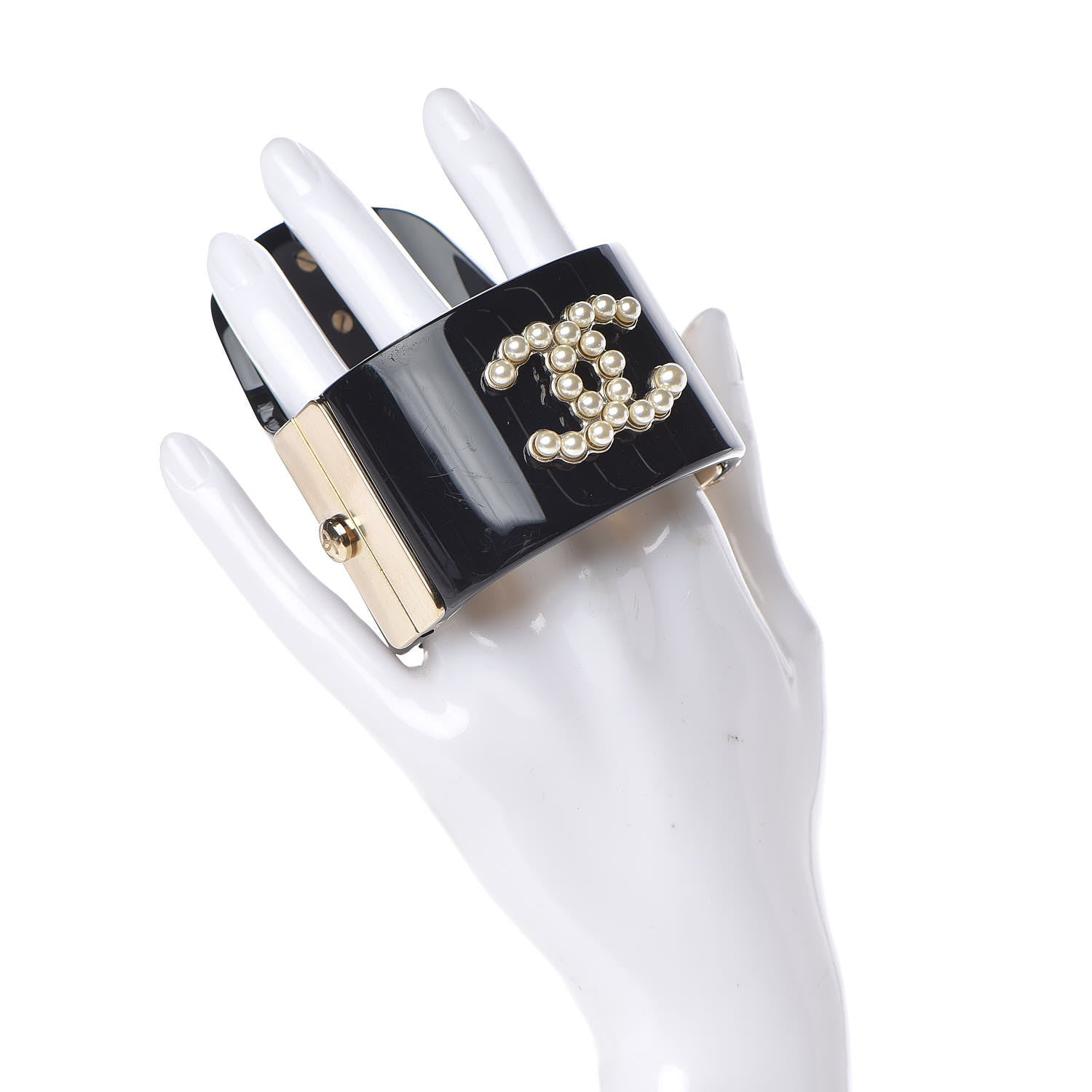 Chanel Resin Pearl CC Cuff Black 2 of 7
