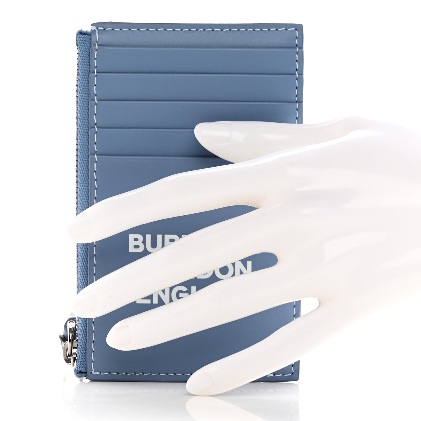 Calfskin London England Print Logo Card Holder Light Blue
