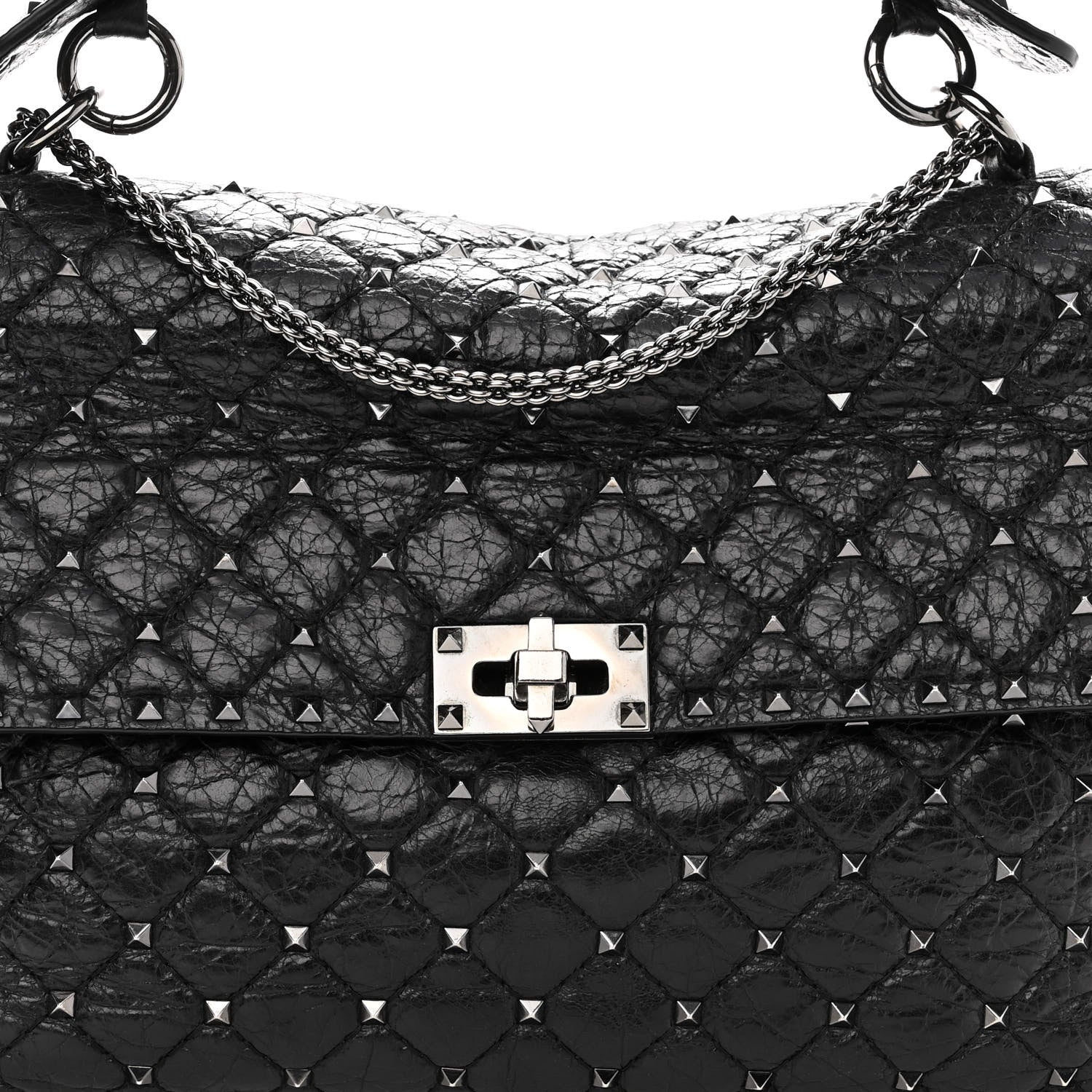 Valentino Garavani Craquele Nappa Large Rockstud Spike Shoulder Bag Black 7 of 9