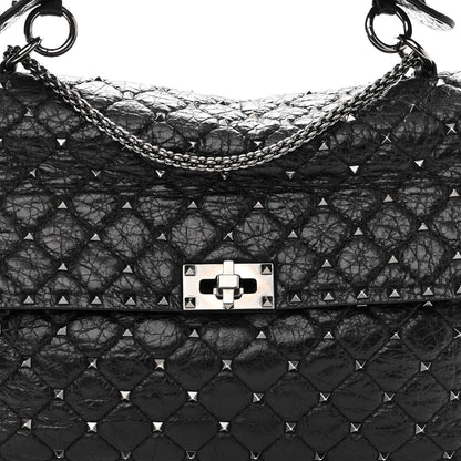 Valentino Garavani Craquele Nappa Large Rockstud Spike Shoulder Bag Black 7 of 9