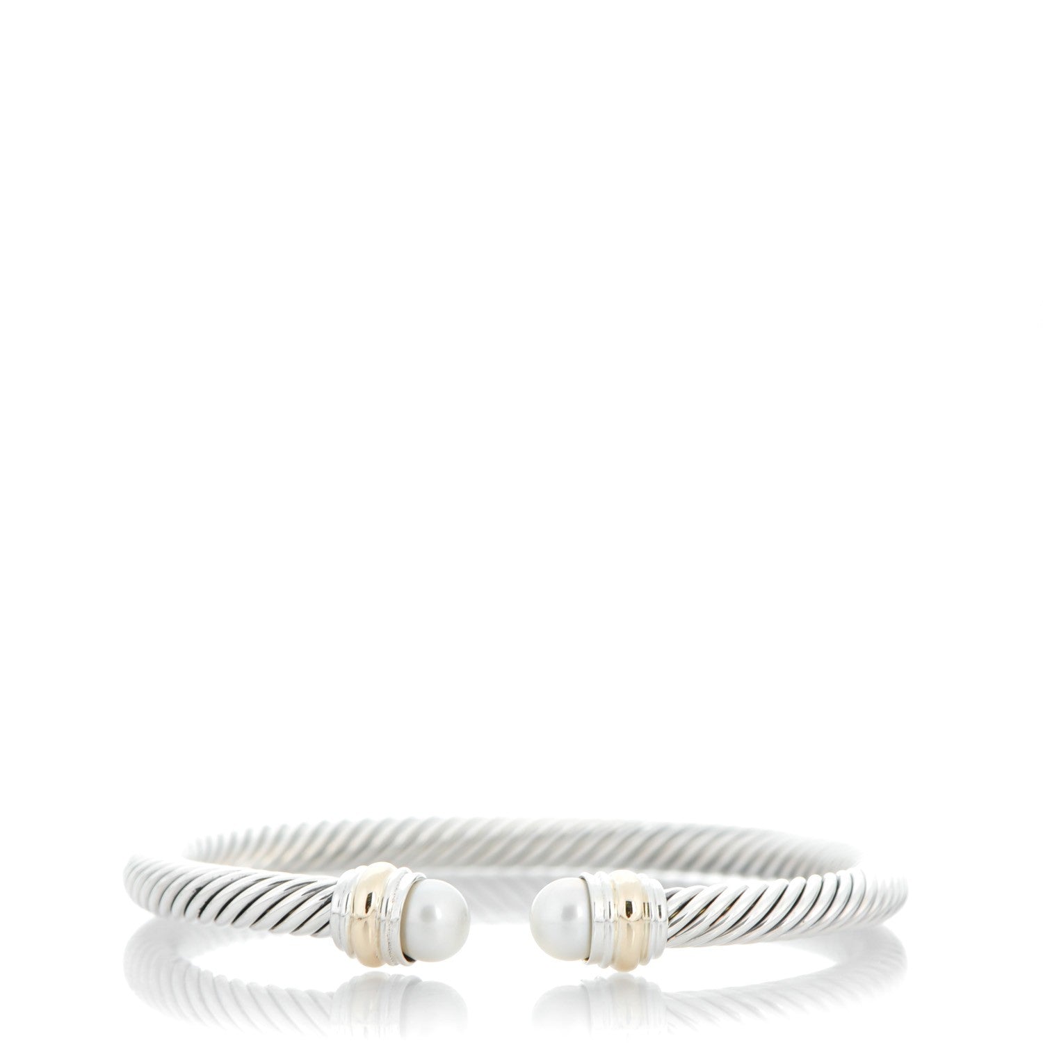 David Yurman Sterling Silver 14K Yellow Gold Pearl 5mm Cable Classics Bracelet 1 of 6