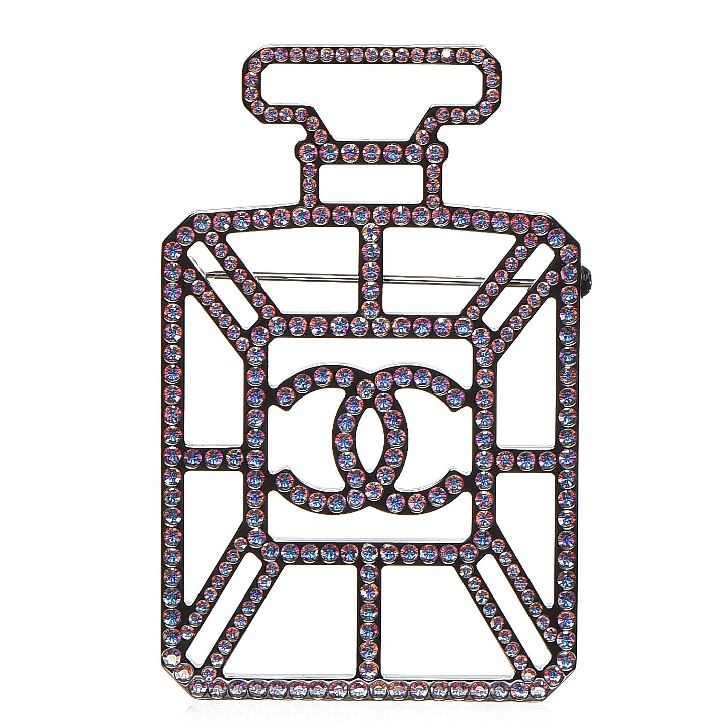 Ruthenium Crystal Perfume Bottle CC Brooch Iridescent Blue