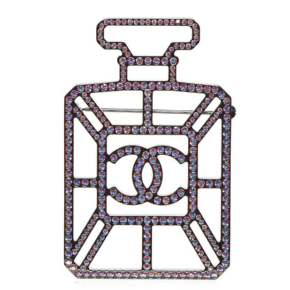 Chanel Ruthenium Crystal Perfume Bottle CC Brooch Iridescent Blue 1 of 6