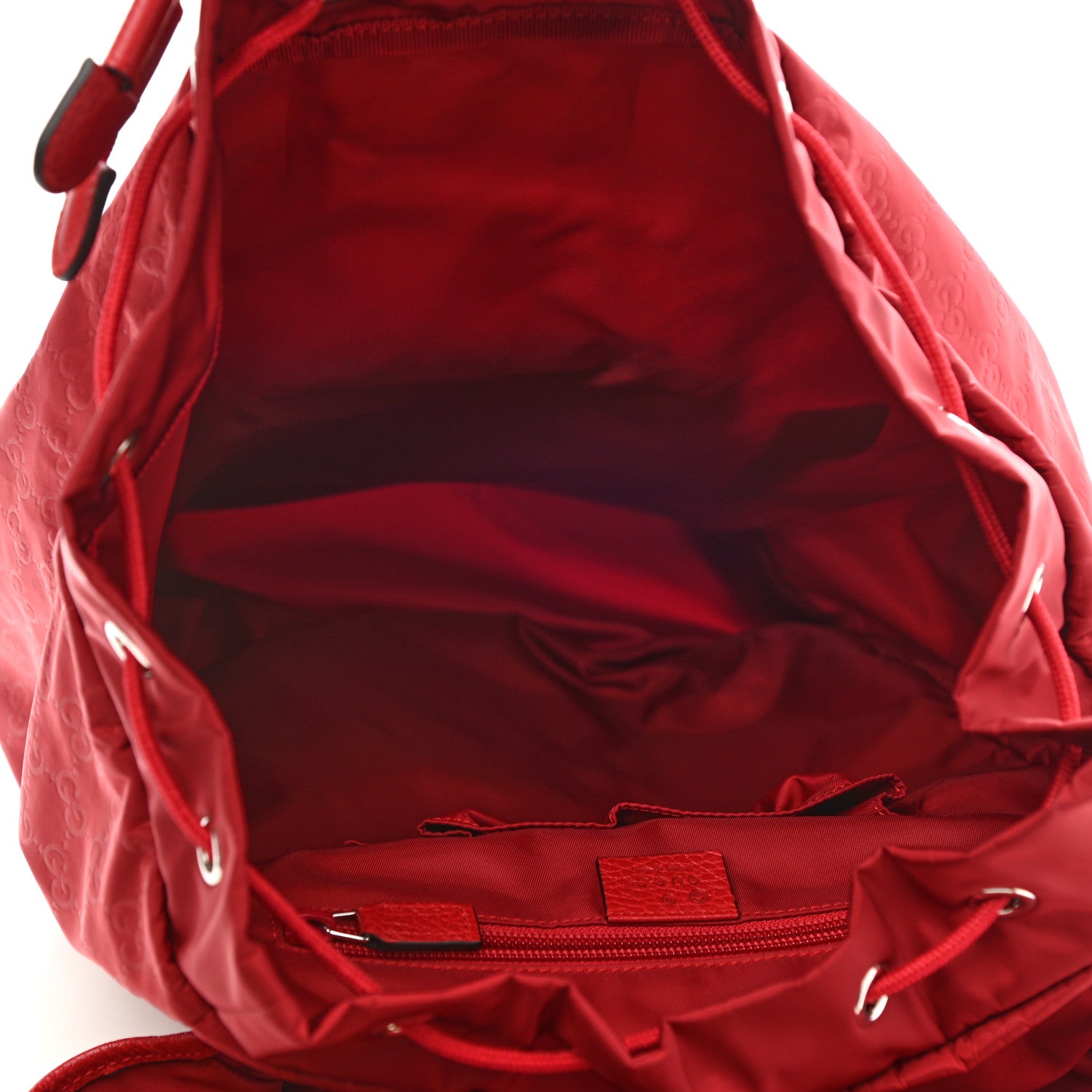 Gucci Nylon Monogram Dollar Calfskin Medium Light Double Buckle Backpack Vibrant Red 5 of 10