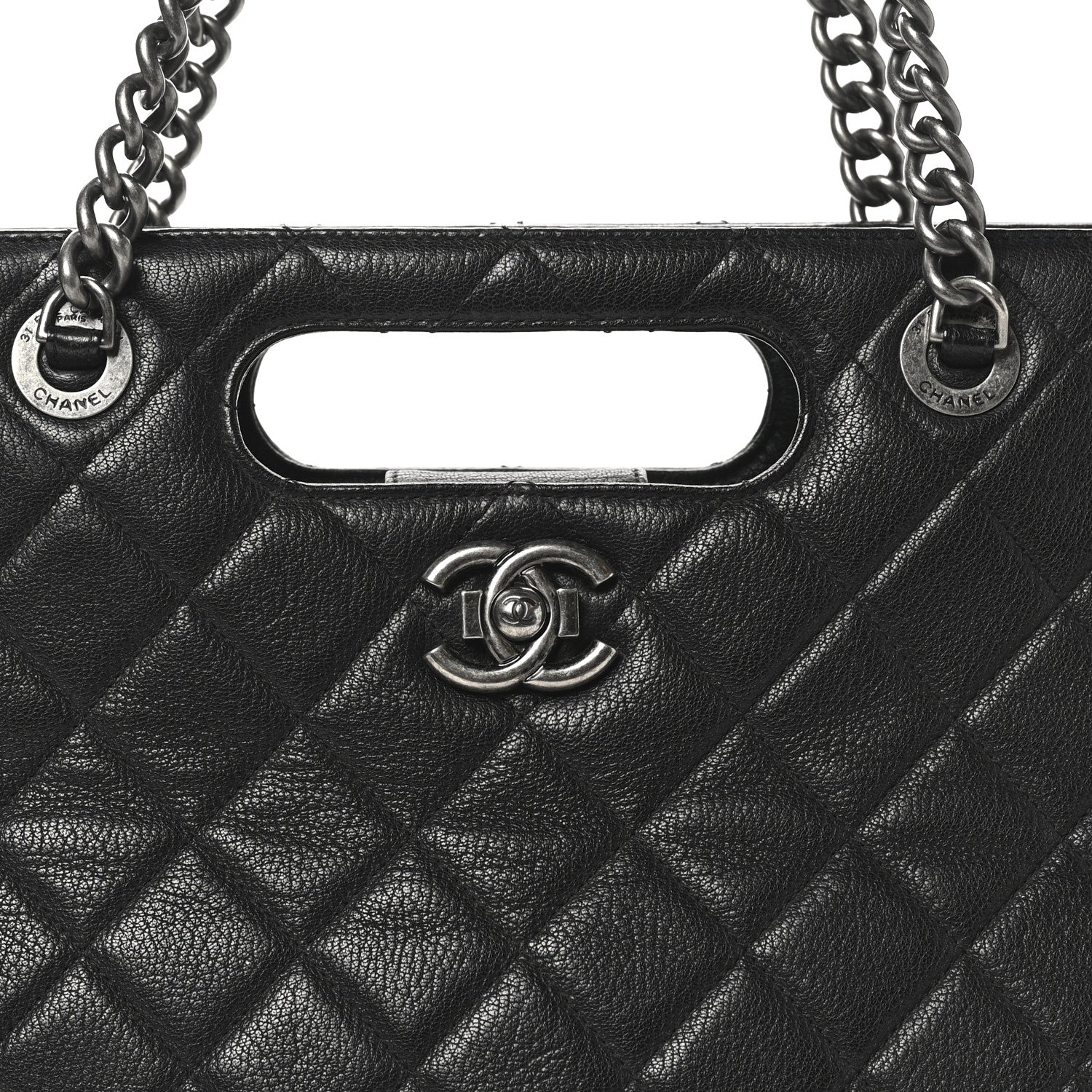 Chanel Goatskin Quilted Small Perfect Edge Shopping Tote Black 8 of 10