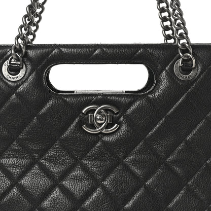 Chanel Goatskin Quilted Small Perfect Edge Shopping Tote Black 8 of 10