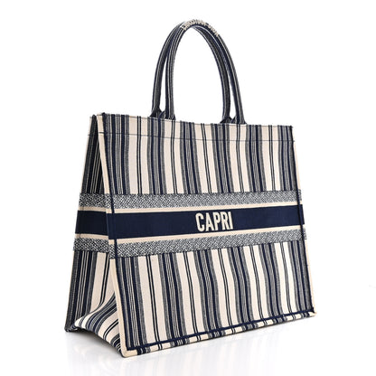 Christian Dior Canvas Embroidered Forte Dei Marmi Striped Book Tote Blue 3 of 22