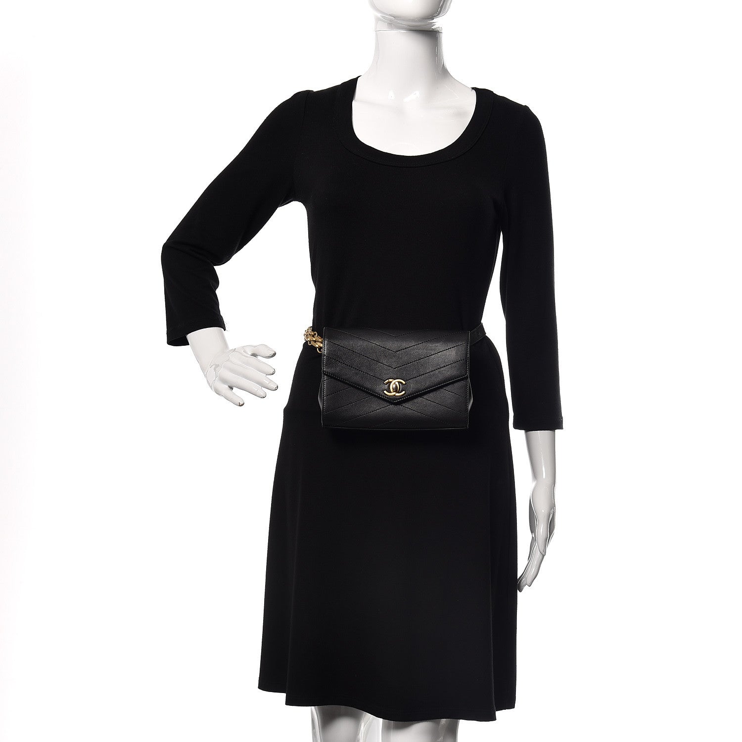 Chanel Calfskin Chevron Stitched Coco Waist Bag Black 2 of 9