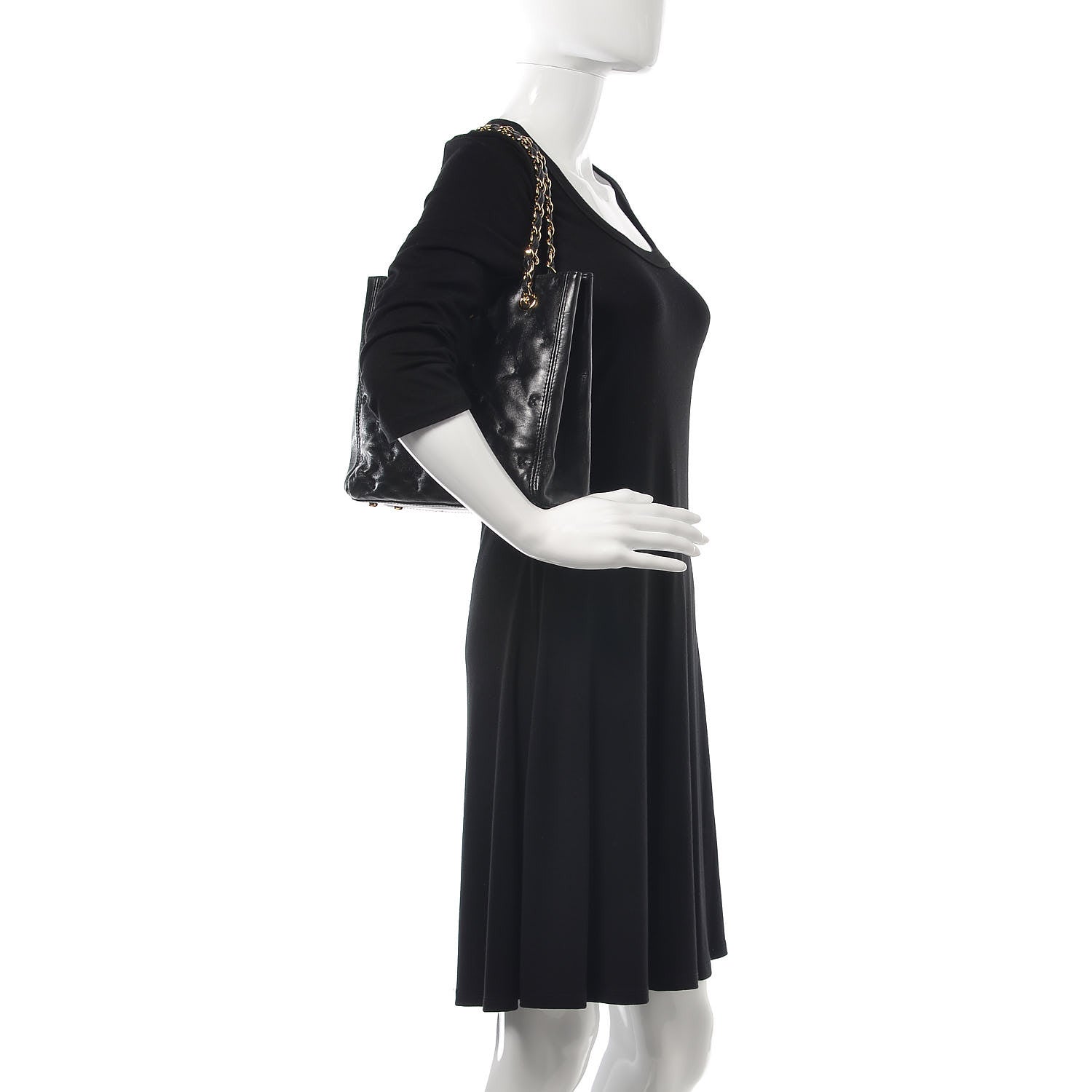 Chanel Lambskin Cross Stitch Shopper Tote Black 2 of 9