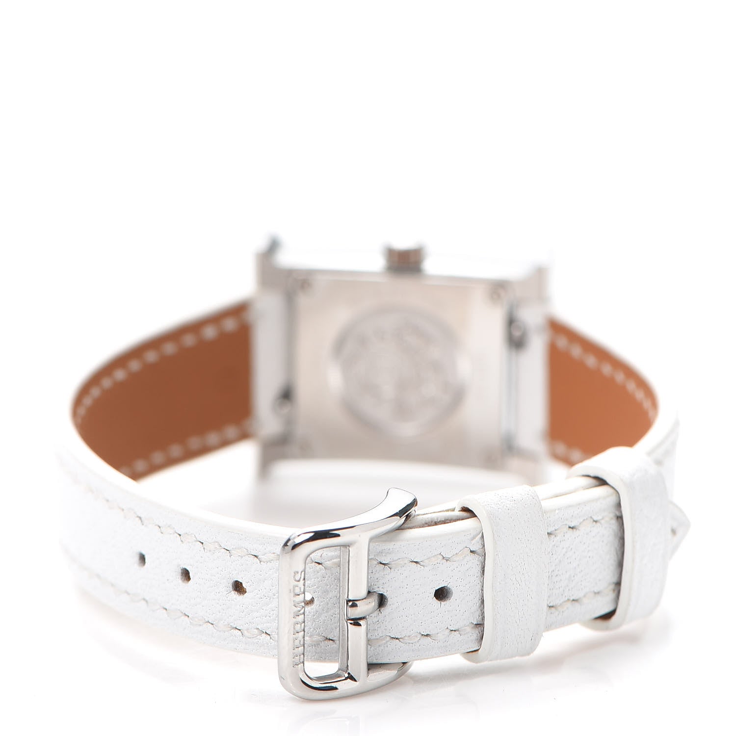 Hermes Stainless Steel Epsom Diamond Bezel Mother of Pearl 17.2mm Heure H Hour Quartz Watch Blanc 3 of 5