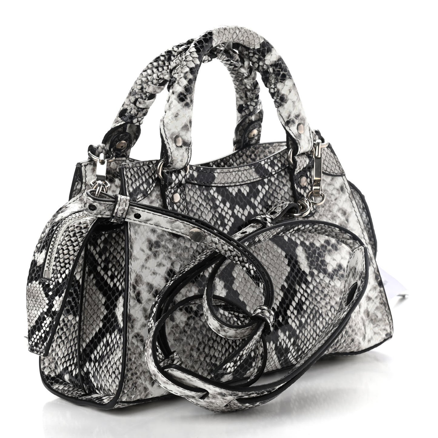 Grained Calfskin Snake Effect Neo Classic Silver Hardware Mini City Black White