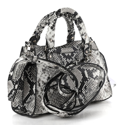 Balenciaga Grained Calfskin Snake Effect Neo Classic Silver Hardware Mini City Black White 3 of 9