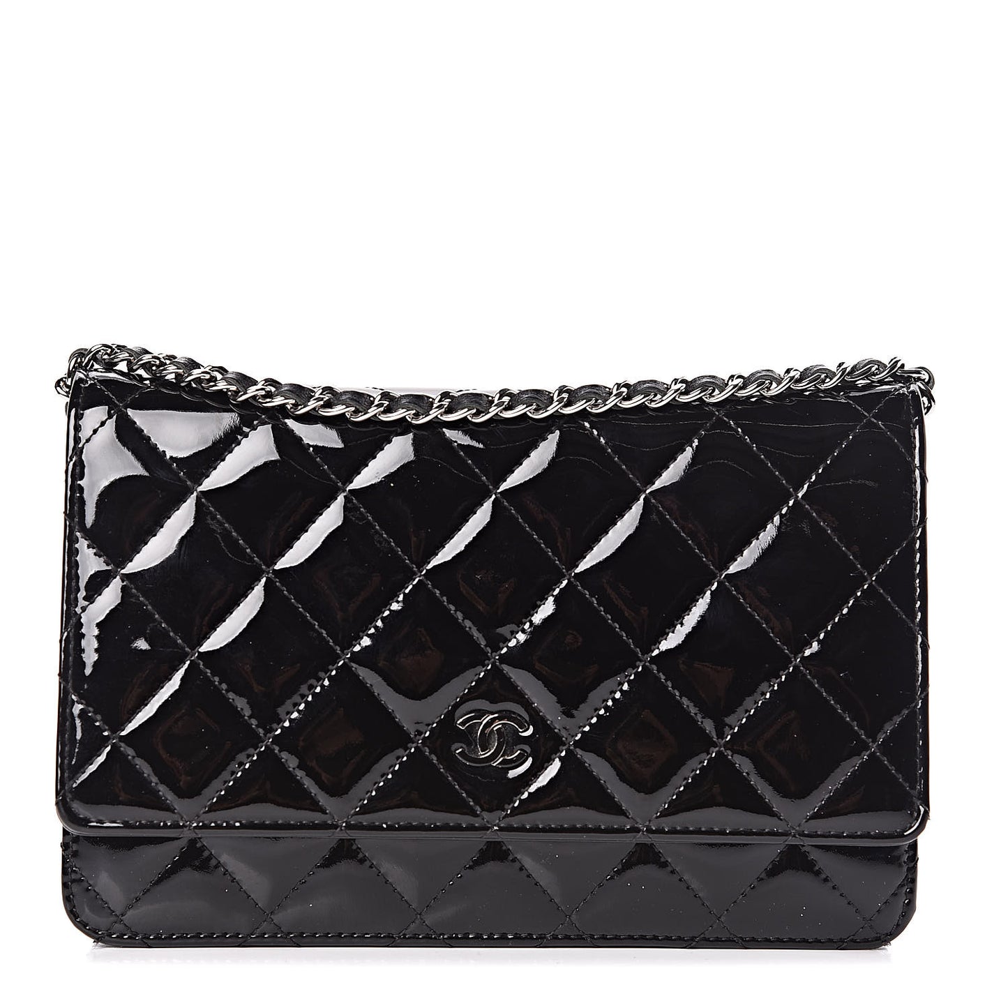 Patent Quilted Wallet On Chain WOC Black