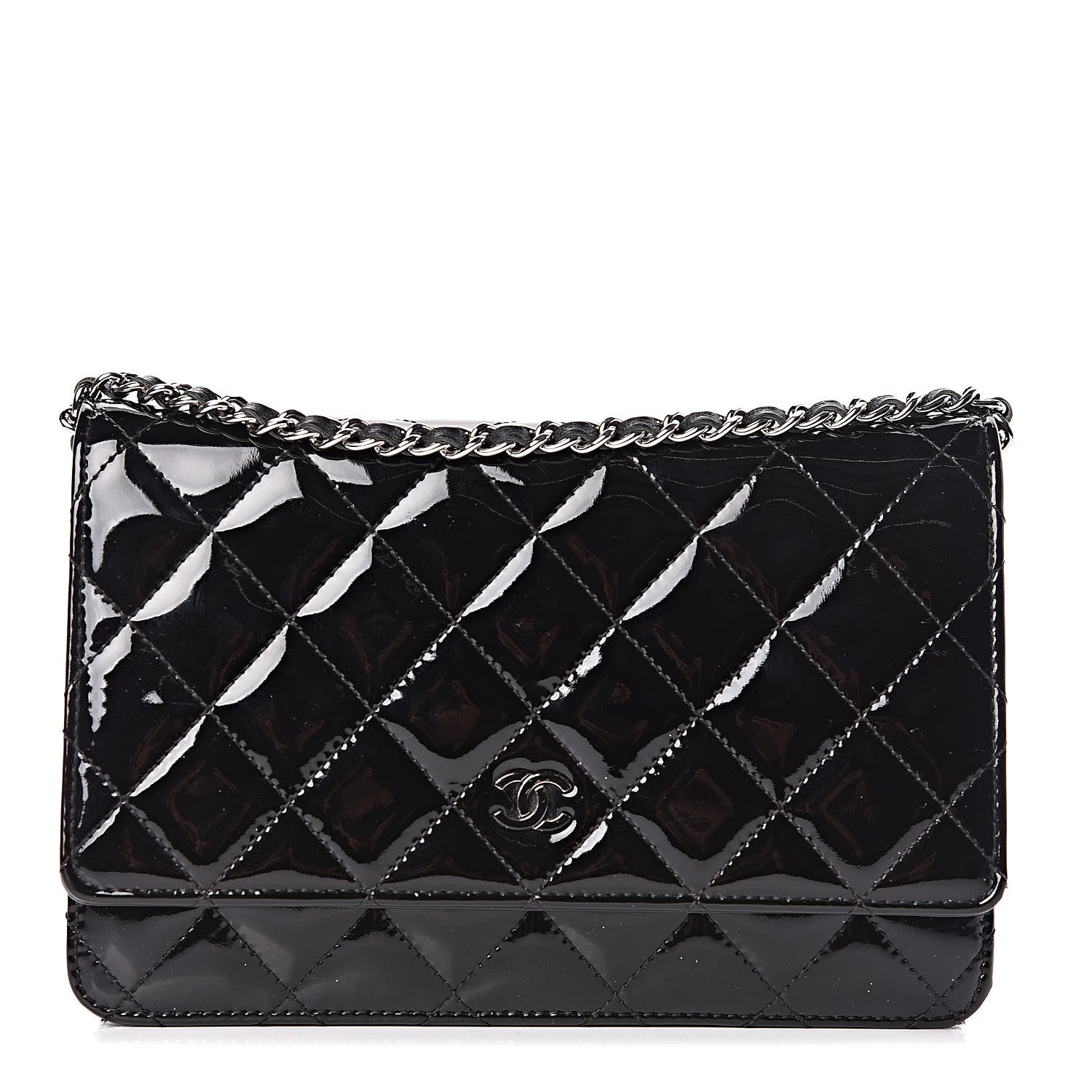 Chanel Patent Quilted Wallet On Chain WOC Black 1 of 12