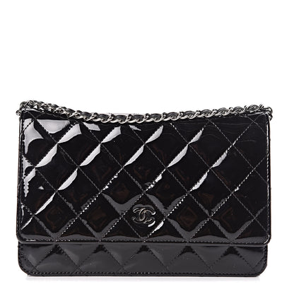 Chanel Patent Quilted Wallet On Chain WOC Black 1 of 12