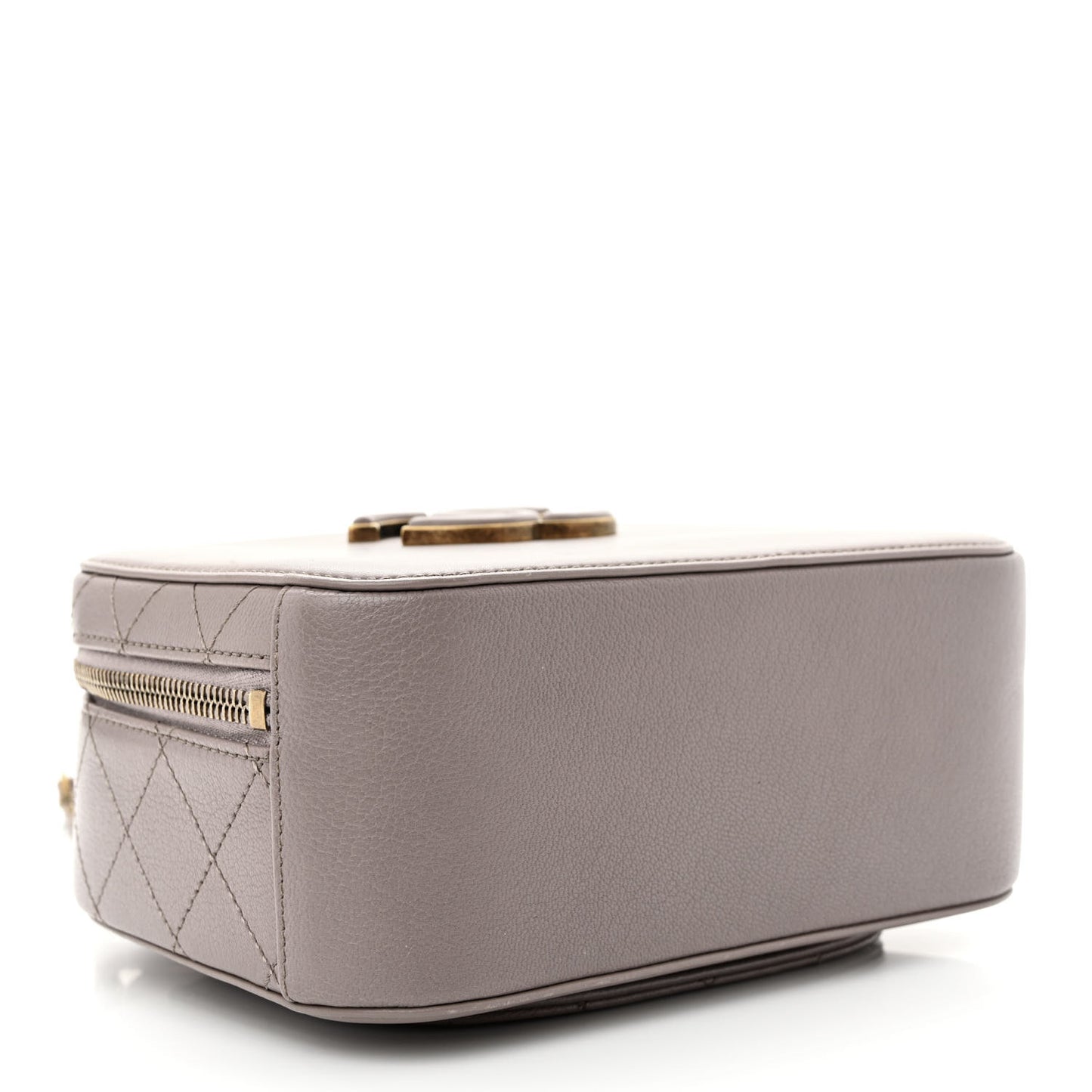 Shiny Calfskin Goatskin Quilted Coco Curve Vanity Grey