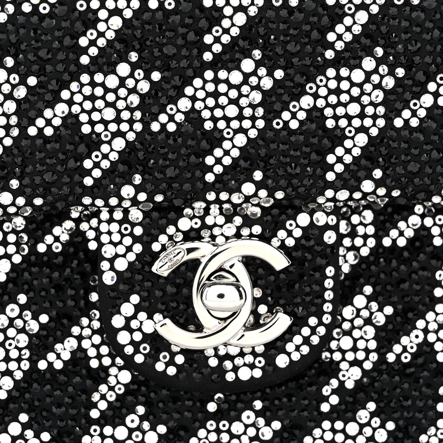 Satin Crystal Diamante Houndstooth Small Flap Black