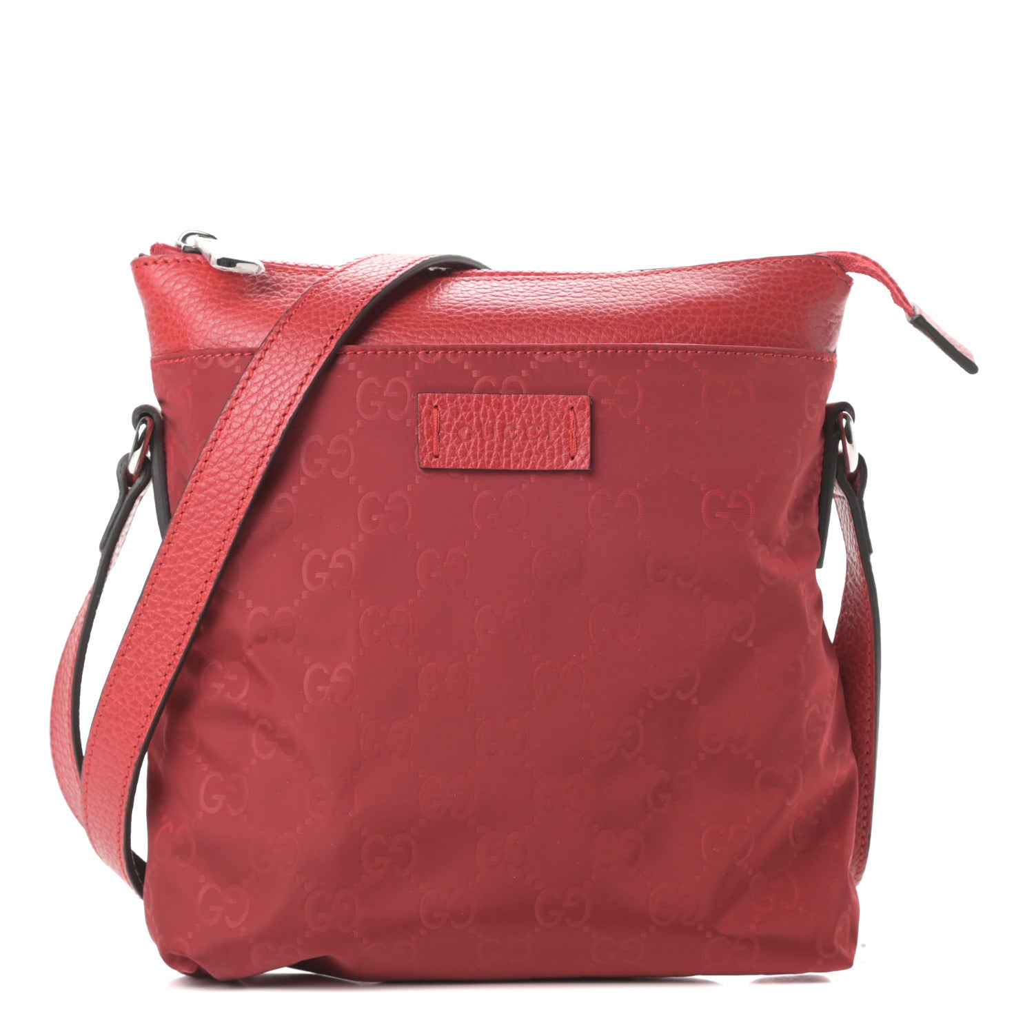 Gucci Nylon Monogram Dollar Calfskin Small Flat Messenger Bag Vibrant Red 1 of 10
