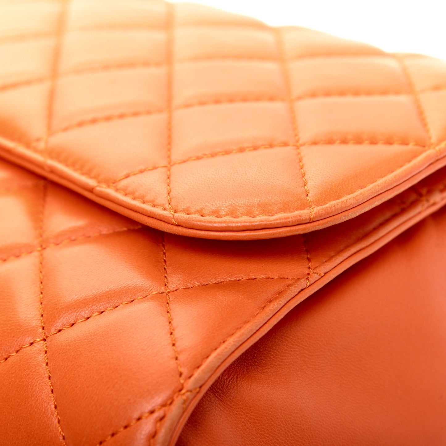 Lambskin Quilted Jumbo Grocery By Chanel Drawstring Shopping Bag Orange