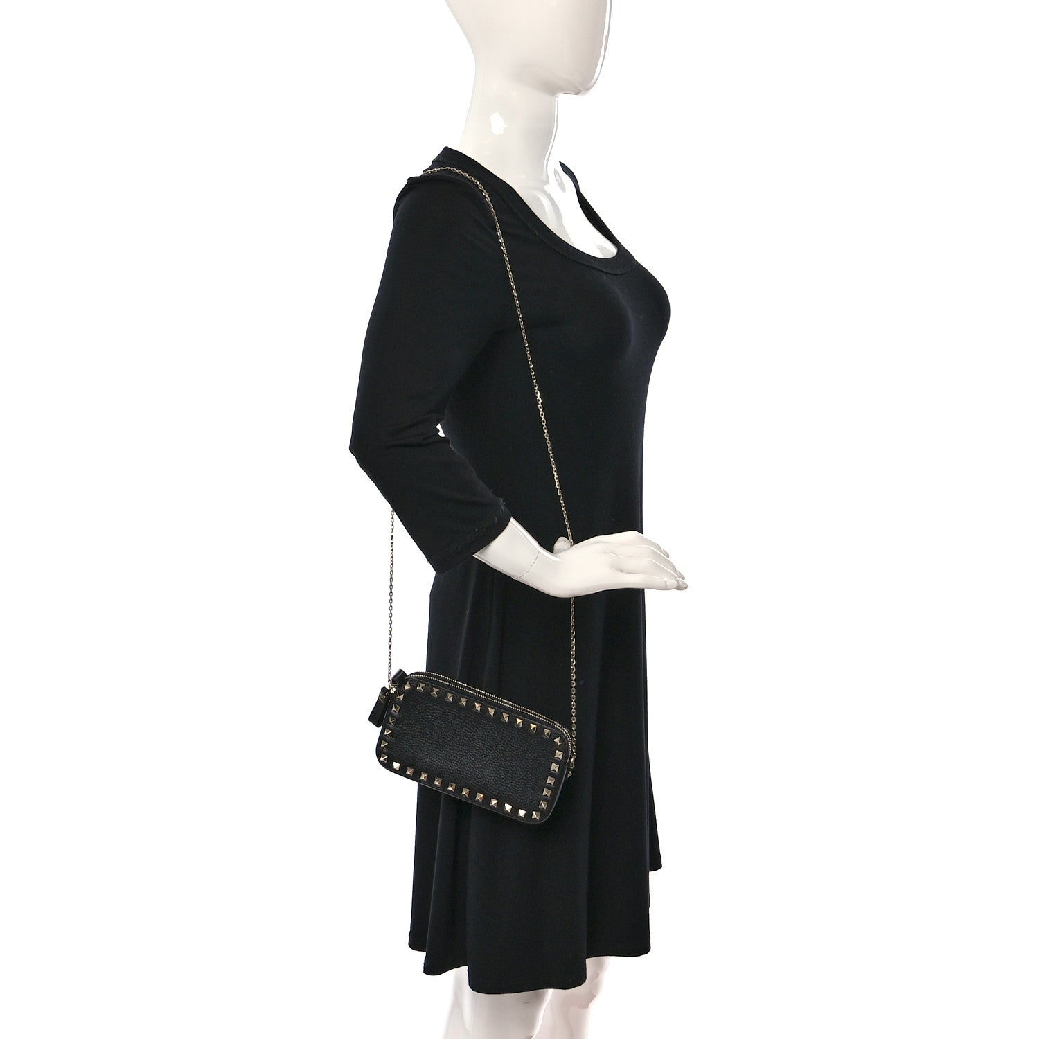 Valentino Garavani Pebbled Calfskin Rockstud Small Chain Shoulder Bag Black 2 of 10