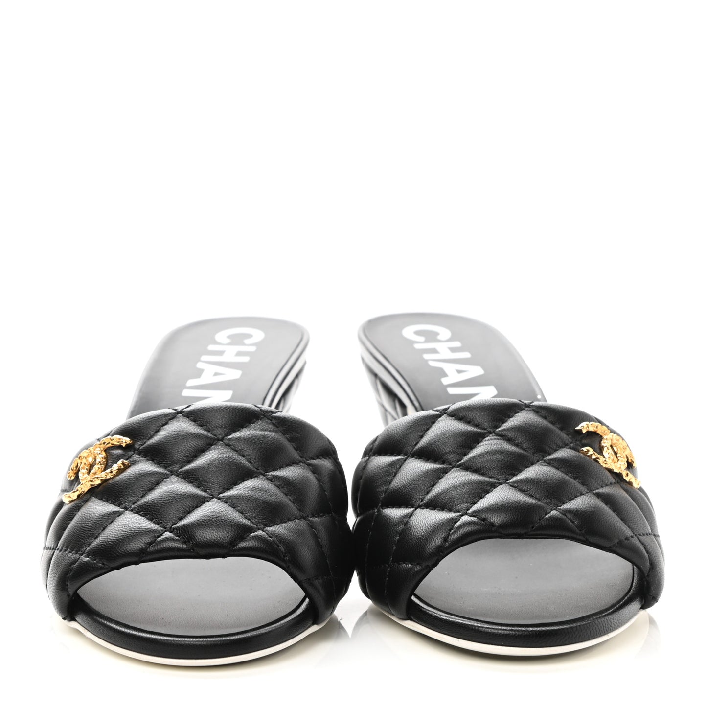 Lambskin Quilted Textured CC Mules 38 Black