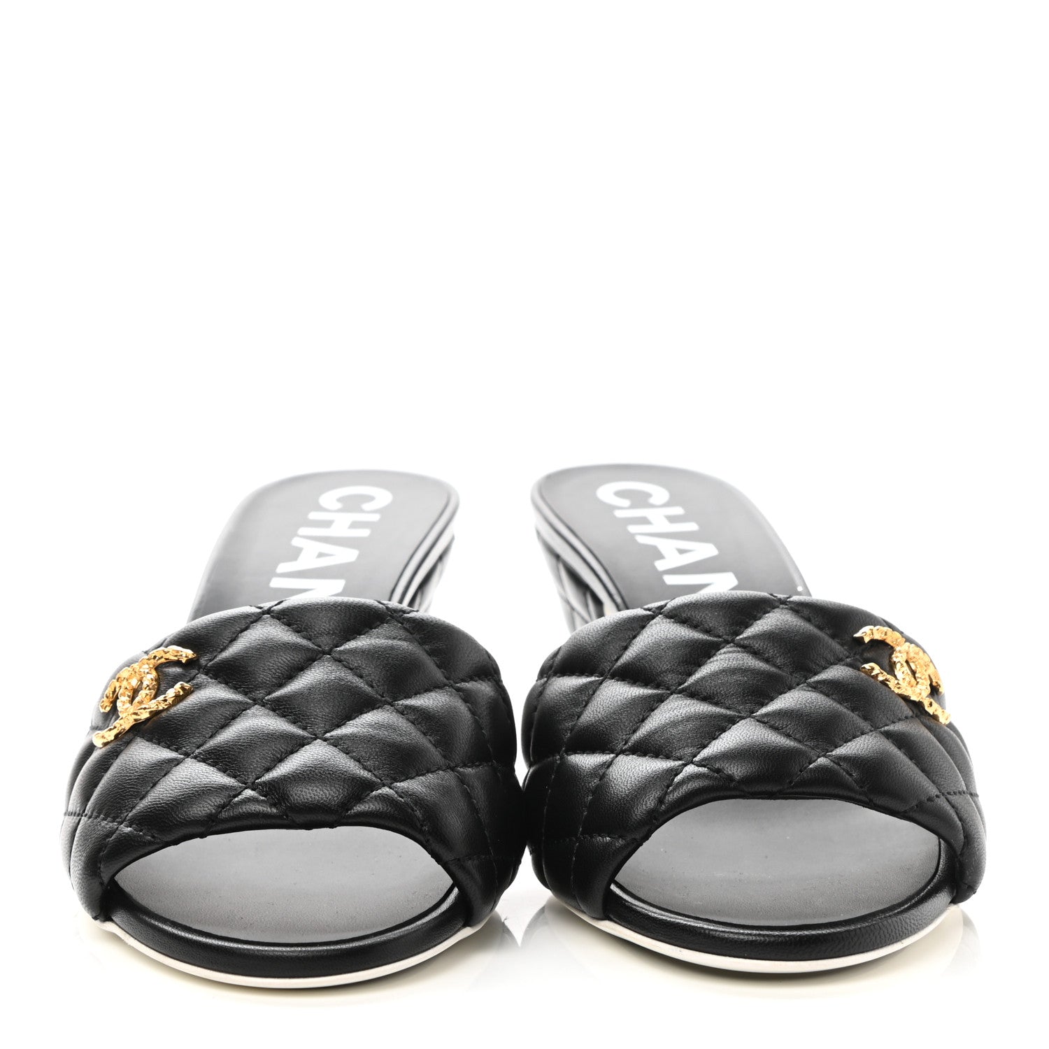 Chanel Lambskin Quilted Textured CC Mules 38 Black 2 of 9