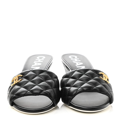Chanel Lambskin Quilted Textured CC Mules 38 Black 2 of 9