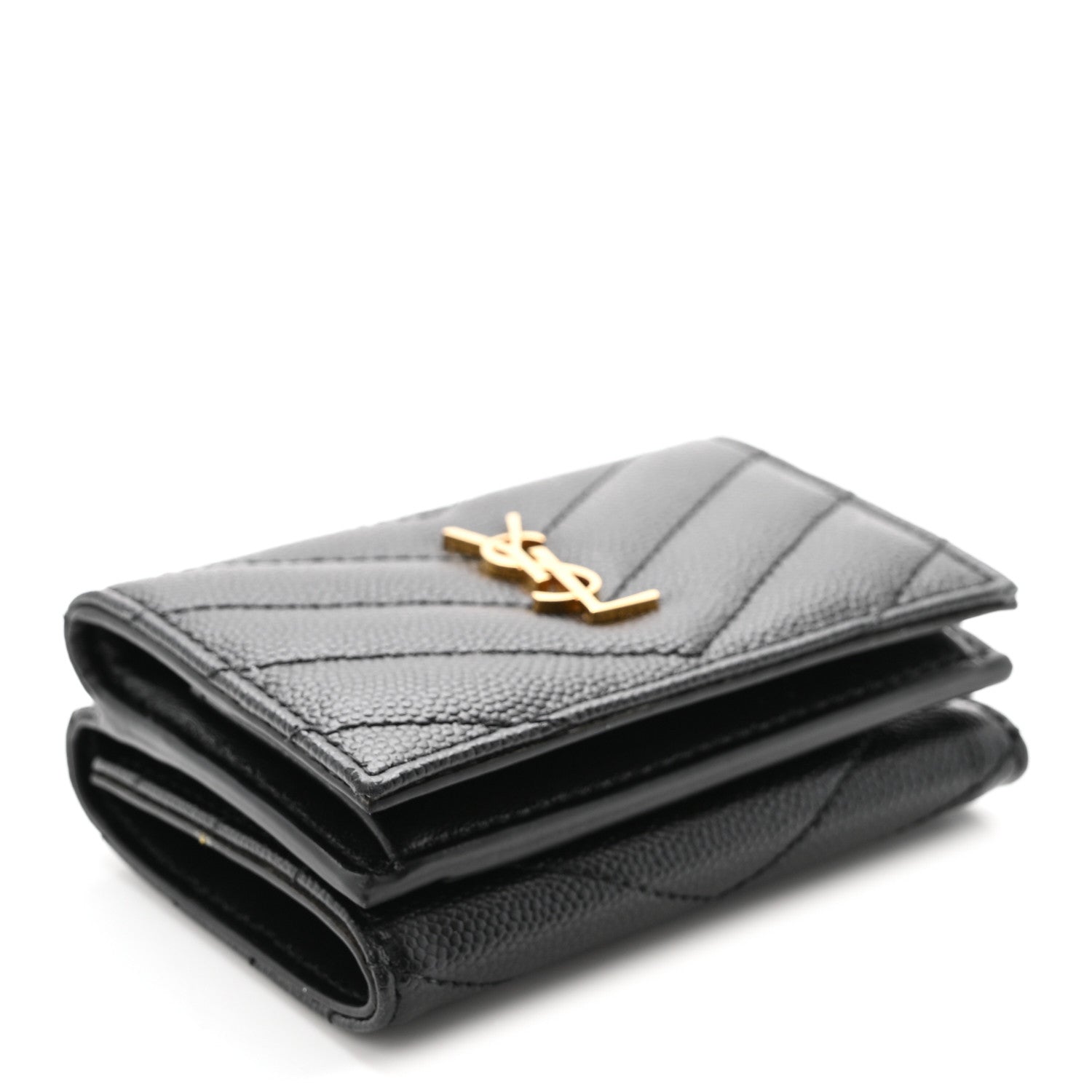 Saint Laurent Grain De Poudre Matelasse Chevron Monogram Origami Tiny Wallet Black 4 of 7