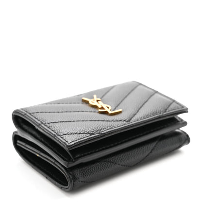Saint Laurent Grain De Poudre Matelasse Chevron Monogram Origami Tiny Wallet Black 4 of 7