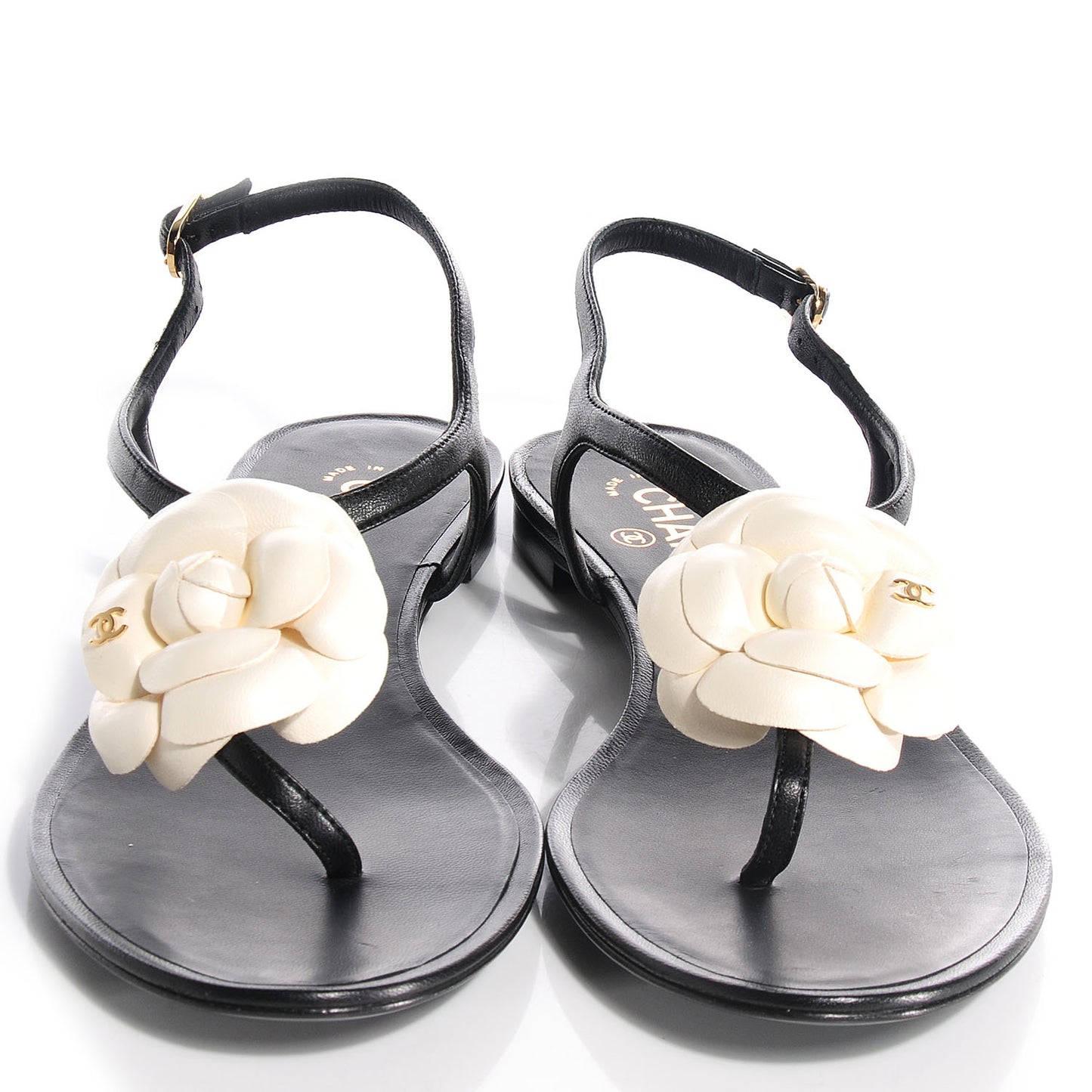 Lambskin Camellia Thong Sandals 40 Black White