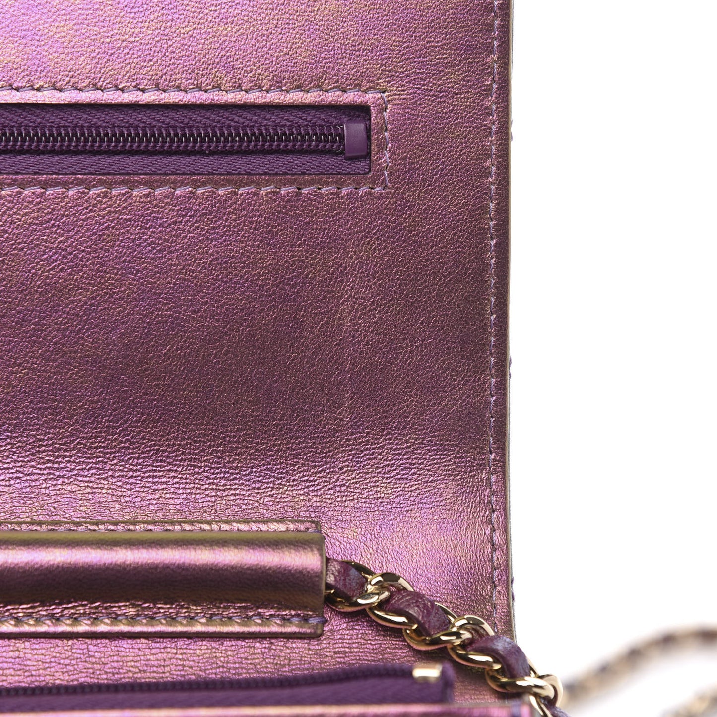 Iridescent Lambskin Quilted Wallet On Chain WOC Purple