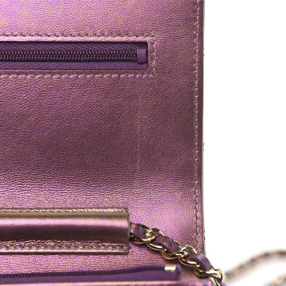Chanel Iridescent Lambskin Quilted Wallet On Chain WOC Purple 14 of 14