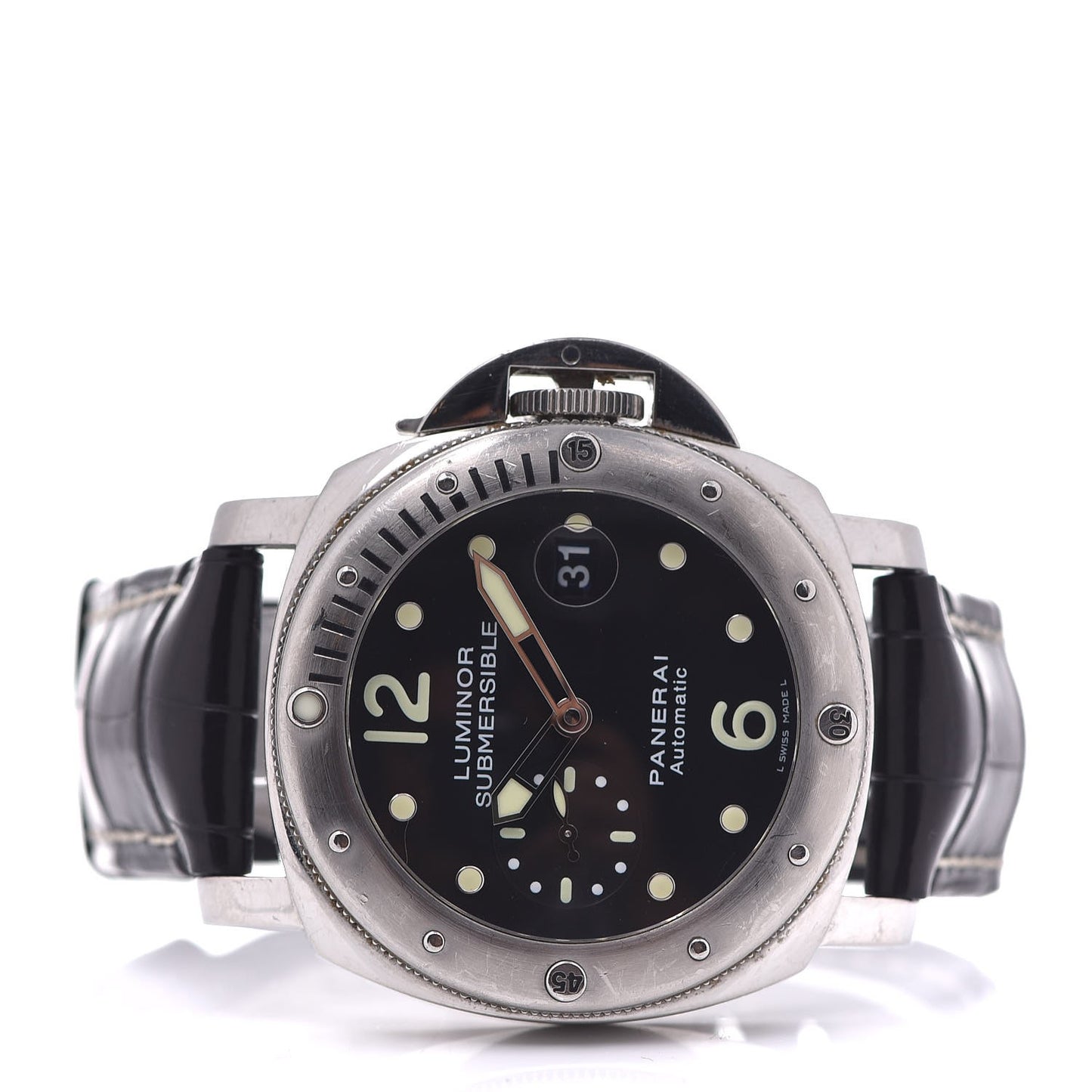 Stainless Steel Alligator 44mm Luminor Submersible Automatic Watch Black PAM00025
