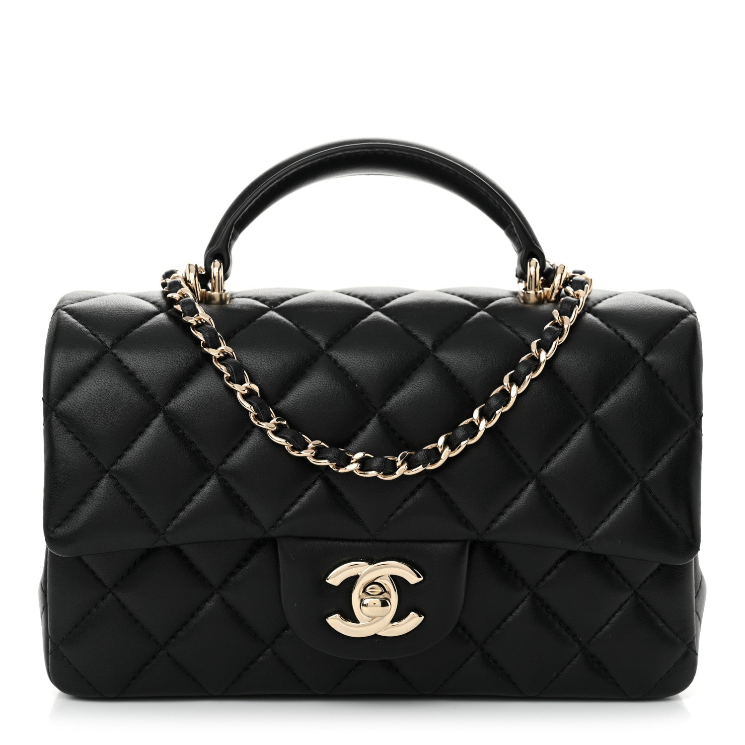 Chanel Lambskin Quilted Mini Top Handle Rectangular Flap Black 1 of 11