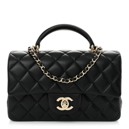 Chanel Lambskin Quilted Mini Top Handle Rectangular Flap Black 1 of 11