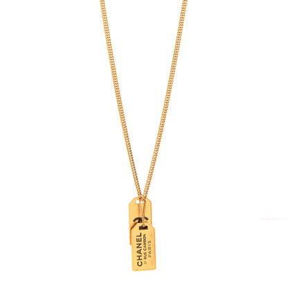 Chanel ID Dog Tag Charm Necklace Gold 1 of 6