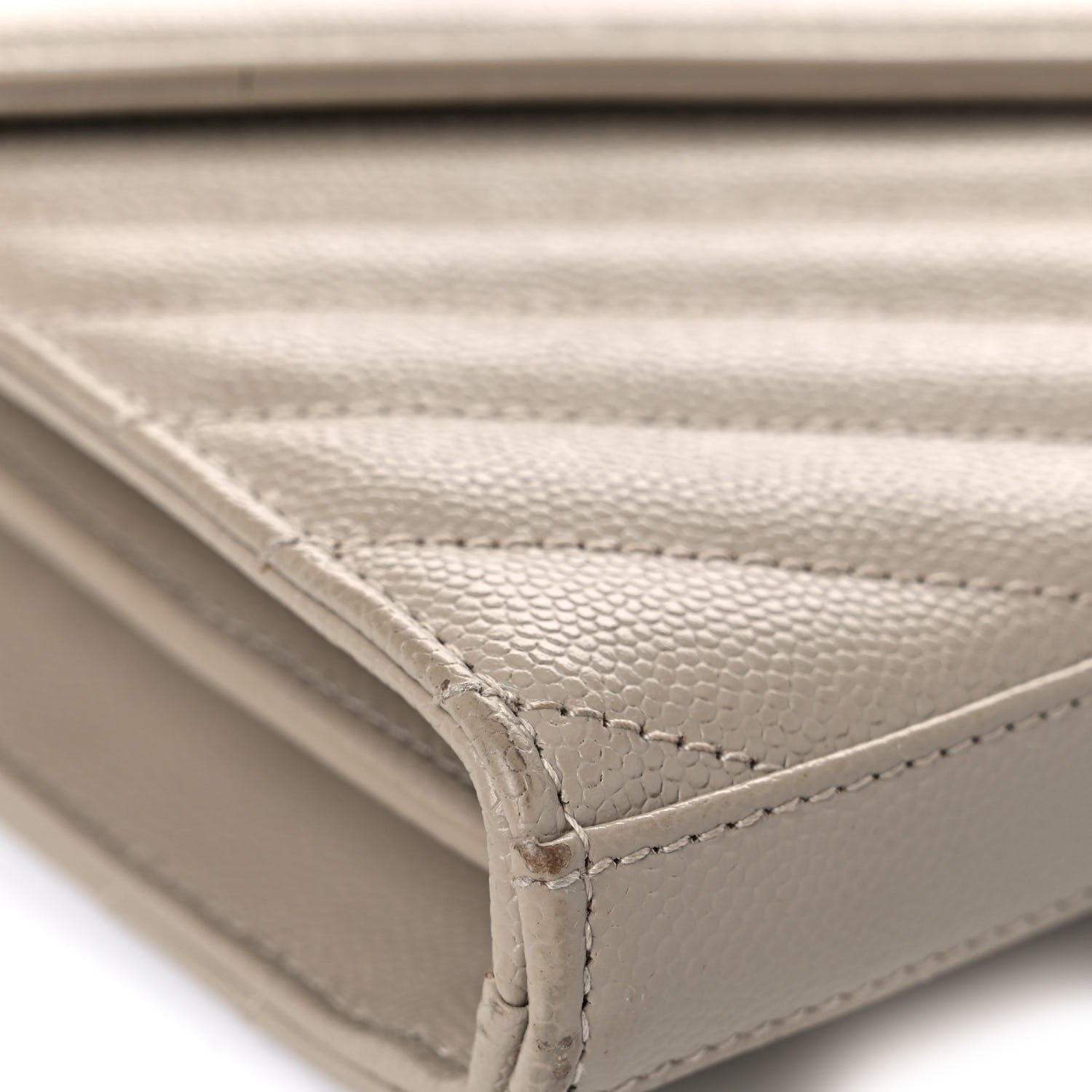 Saint Laurent Grain De Poudre Matelasse Chevron Monogram Chain Wallet Dark Beige 7 of 17