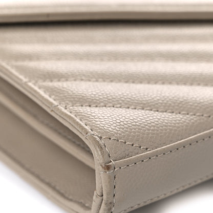 Saint Laurent Grain De Poudre Matelasse Chevron Monogram Chain Wallet Dark Beige 7 of 17