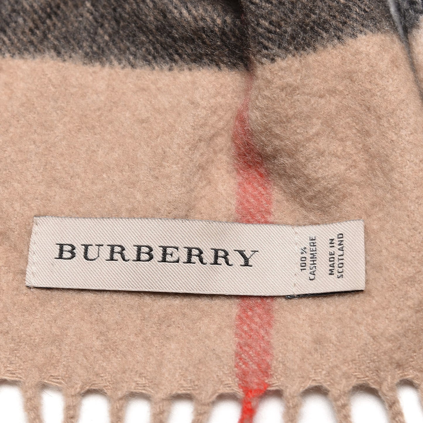 Cashmere Giant Check Fringe Scarf Camel
