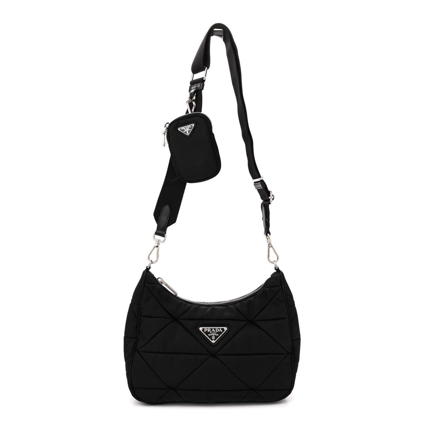 Re-Nylon Triangle Padded Patchwork Shoulder Bag Black