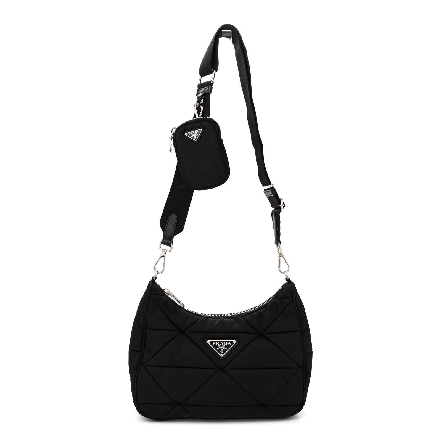 Prada Re-Nylon Triangle Padded Patchwork Shoulder Bag Black 1 of 9