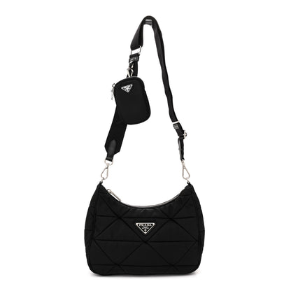 Prada Re-Nylon Triangle Padded Patchwork Shoulder Bag Black 1 of 9