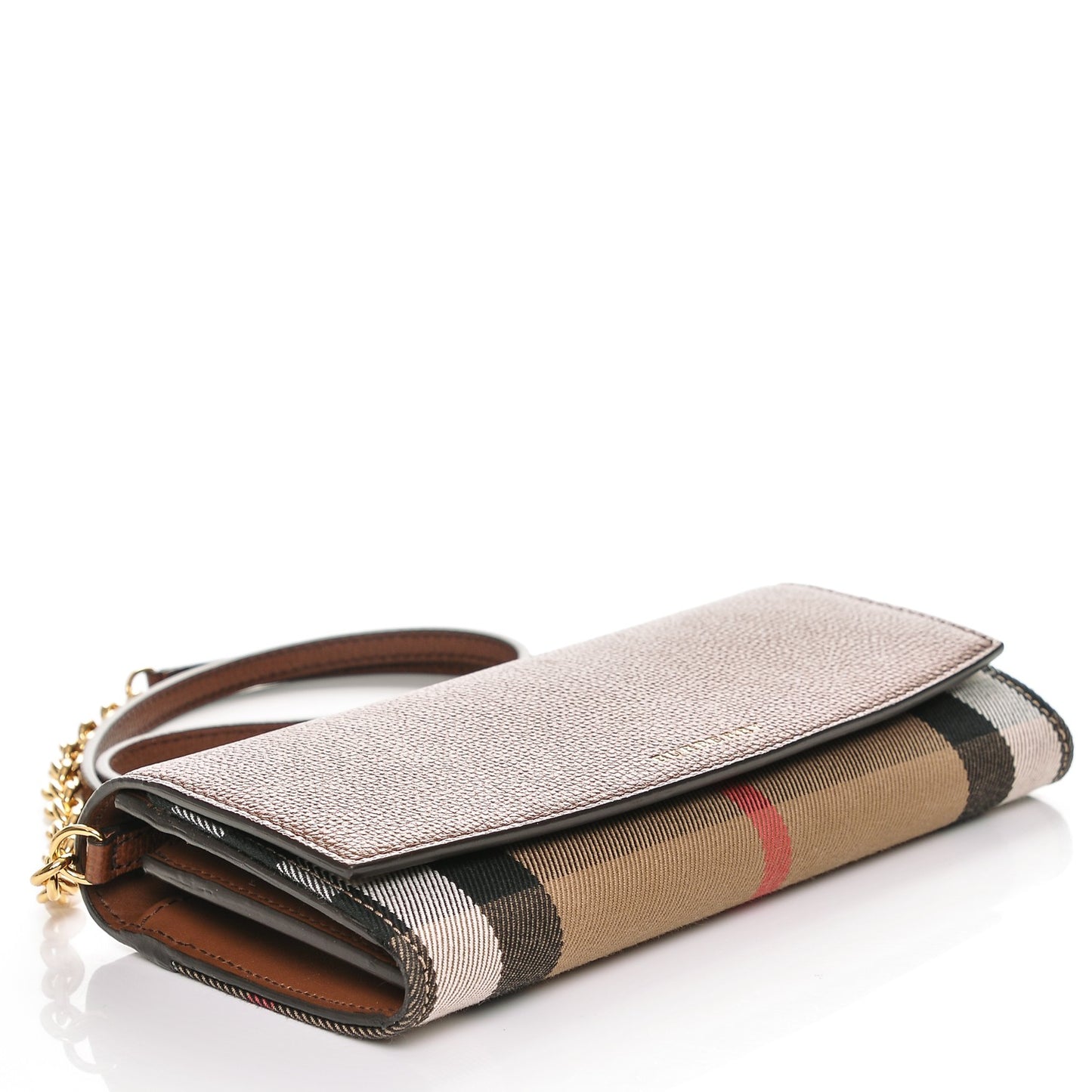 Grainy Calfskin House Check Henley Wallet On Chain Tan