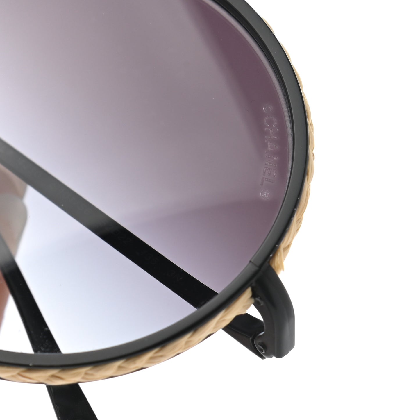 Metal Raffia Braided Round Sunglasses 4250 Black